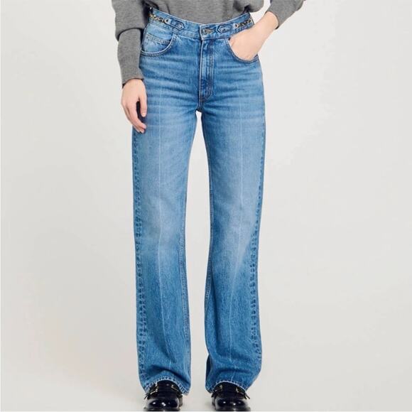 Sandro Denim - Sandro High Rise Blue Women's Jeans with Chain Detail Sz 40/8